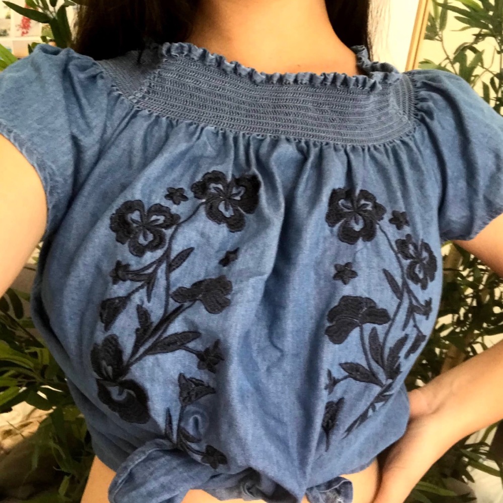 blue embroidered top
